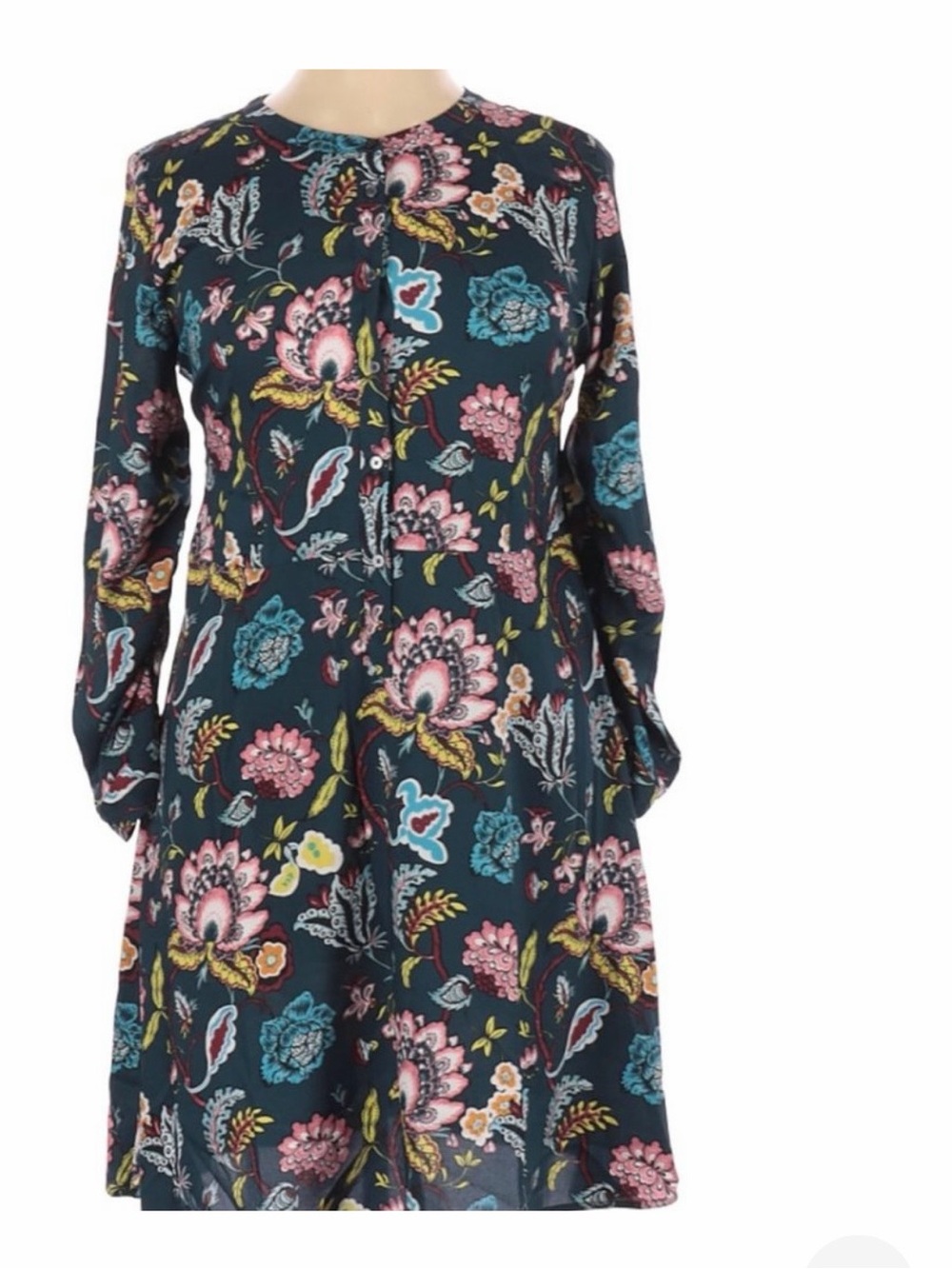 LOFT Navy Floral Long-Sleeve A-Line Dress